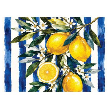 PLACEML422 Disposable Placemat 24Pc - Lemon Blue Stripe
