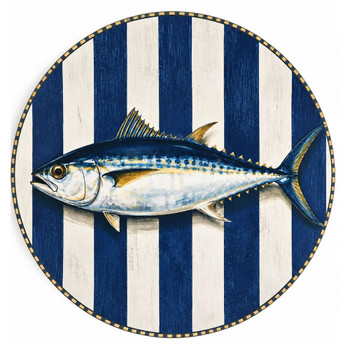 DISPR26 Disposable Round Placemat 24Pc - Fish Blue Stripes
