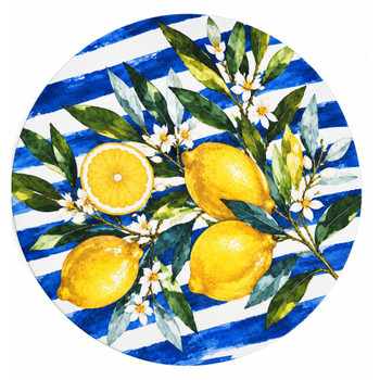 DISPR27 Disposable Round Placemat 24Pc - Lemon Blue Stripes