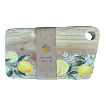 WCUT14E Wooden Platter - Lemon & Leaves