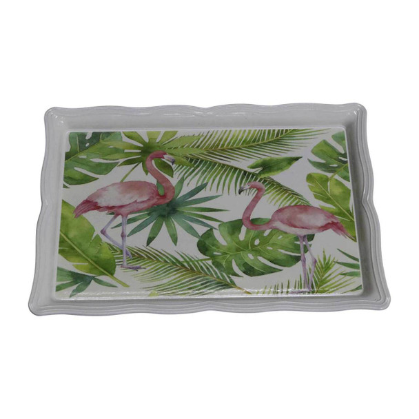 73154A Serving Tray - Flamingos and Leaves