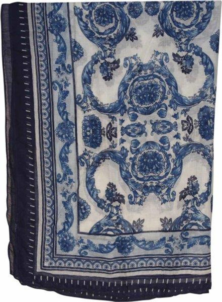 FSM1A White Scarf - Blue Pattern