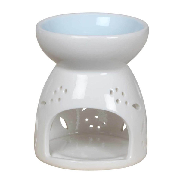 76774B White Ceramic Burner - Blue Flower