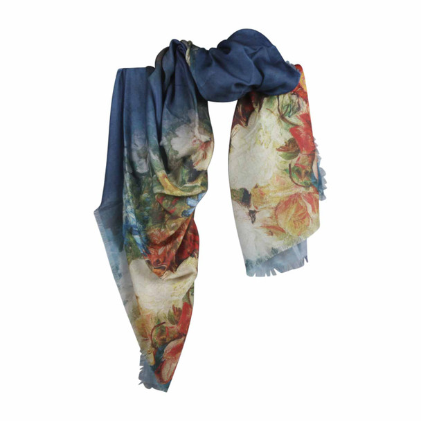 XM1C Pink White Flowers Blue Scarf
