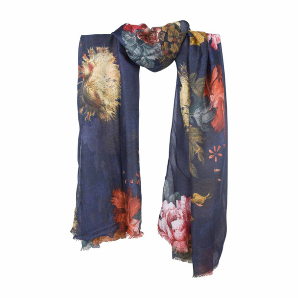 CF2A Navy Pink Orange Gold Flowers Scarf