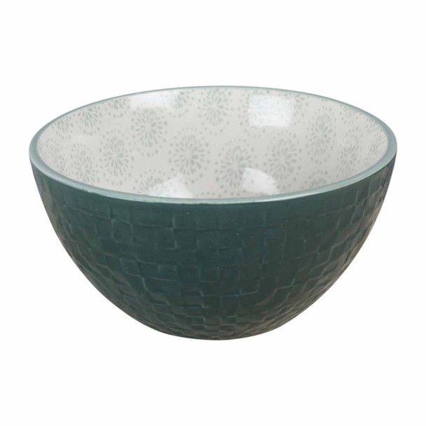 80443A Ceramic Bowl - Green Block Pattern