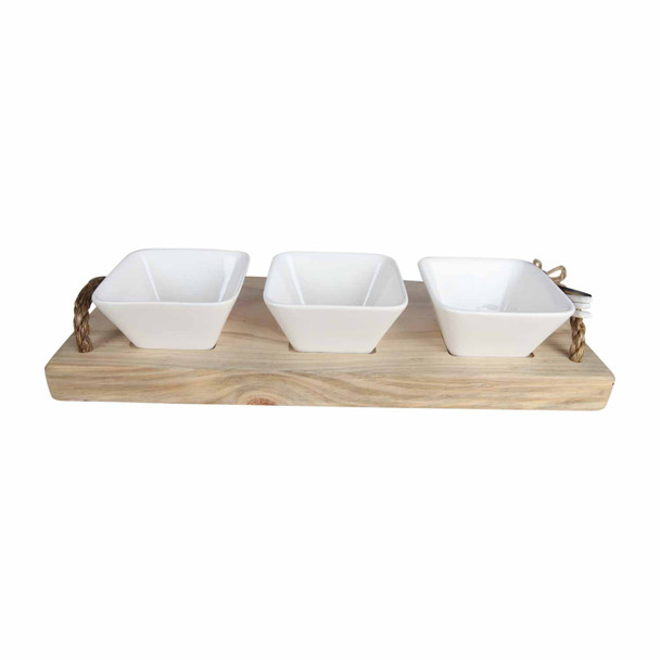 UVPLSQ3B Printed Wood Platter with 3 Square Bowls