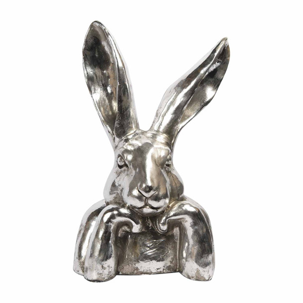 9148SA840 Small Silver Polyresin Thinking Bunny