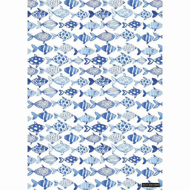 A8 Gift Wrap Paper Single Sheet 490mm x 690mm - Blue Fish