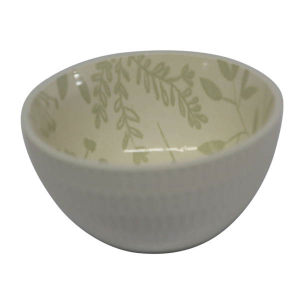 80441R White Ceramic Bowl - Leaf Pattern