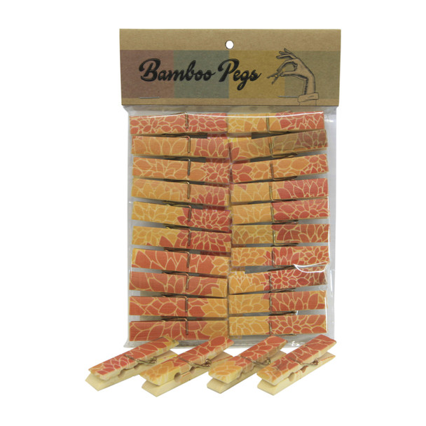 PEG03 Printed Bamboo Pegs Qty 20 - Orange and Yellow