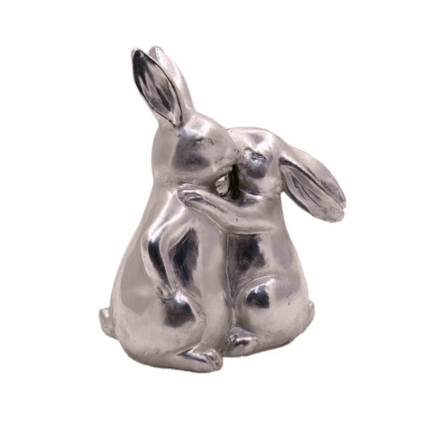 8357LA979 Large Silver Polyresin Bunnies Hugging