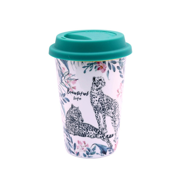 BPM4735AR26D Cheetahs Leaves Travel Mug Dark Green Lid