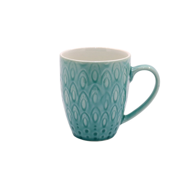 WDOB Blue Peacock Feather Pattern Ceramic Mug