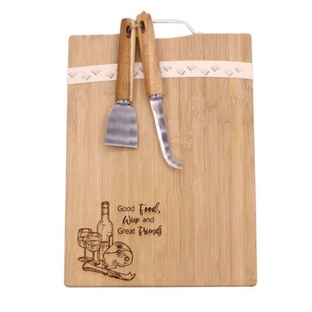 BAM01 Food, Wine and Friends Engraved Bamboo Board