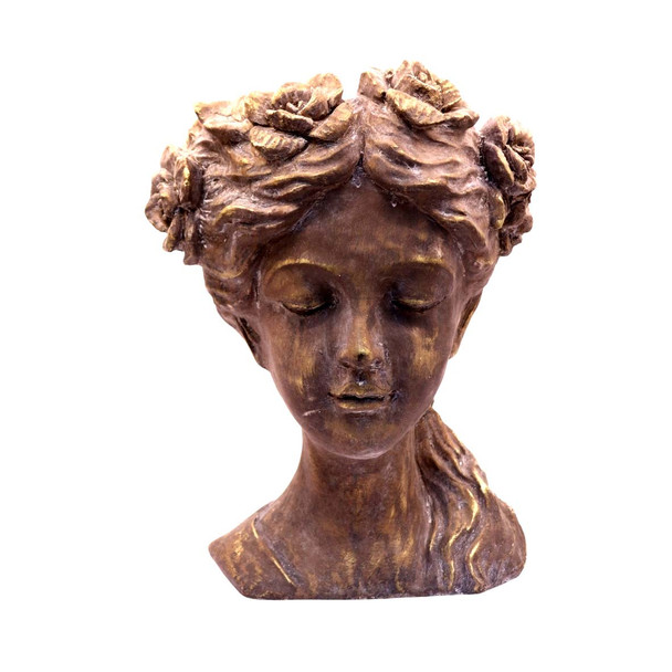 15810B11 Grey Cement And Gold Female Bust Planter