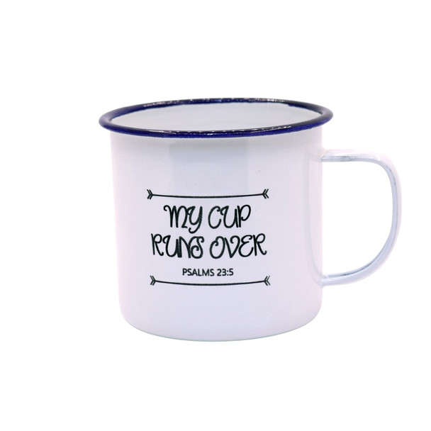 ENA46 Engraved Enamel Mug - My cup runs over