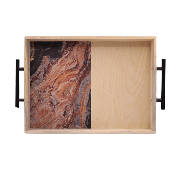 BPTRAY2 Birch Wood tray with Matt Black Handles - Marble