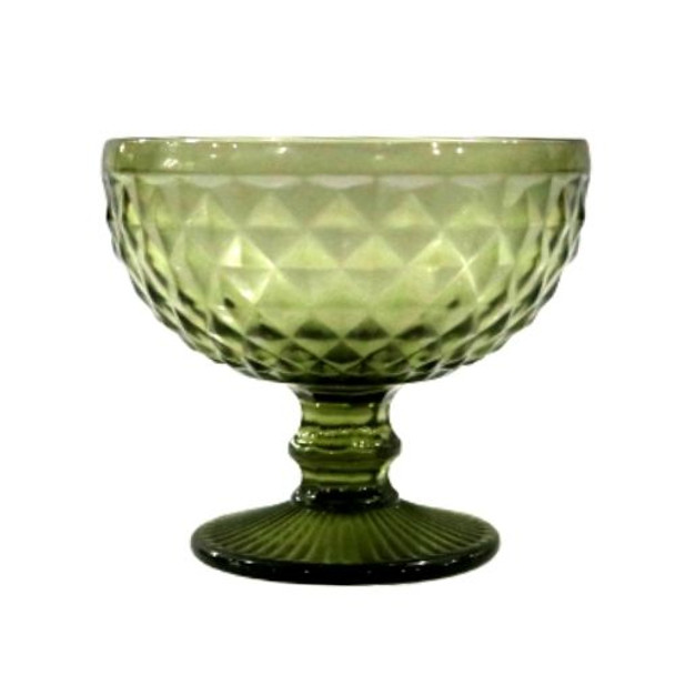 BOWL001 Green Glass Small Diamond Bowl Box Of 6