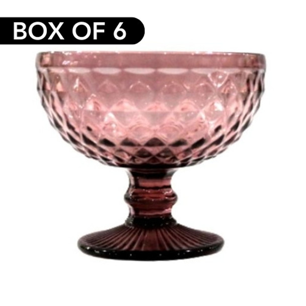 BOWL003 Purple Glass Small Diamond Bowl Box Of 6