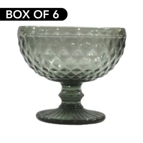 BOWL004 Grey Small Diamond Glass Bowl Box of 6