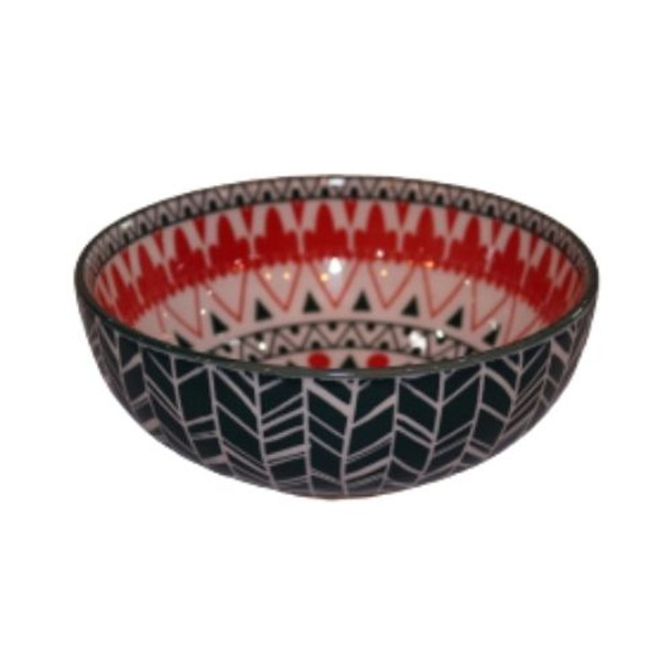 ZY026J Ceramic Bowl - Green Triangle And Red Motives