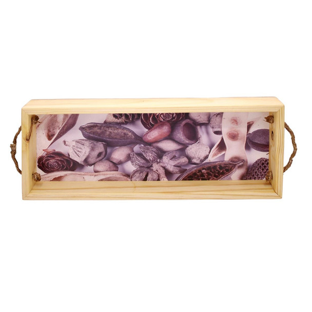 TRAYSEED3 Printed Wooden Tray - White Seeds And Pods