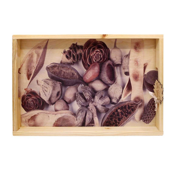 WTRAY16 Printed Wooden Serving Tray - White Seeds And Pods