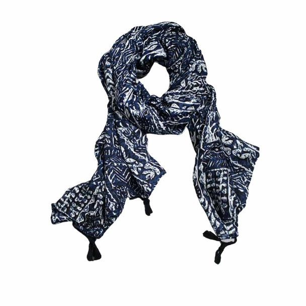 SKF1AA Polyester Scarf - Blue And White Motive