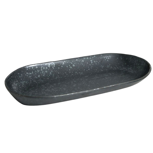 TM117076 Black And Grey Worn-look Oval Serving Plate