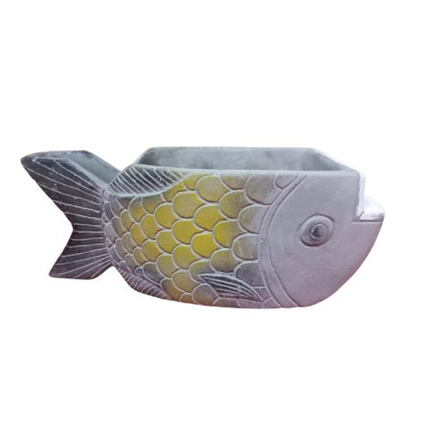 S068C Yellow Cement Fish Planter