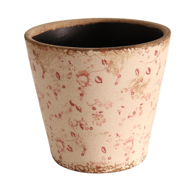 Y464TRS2 Off White Ceramic Planter Pink Flowers