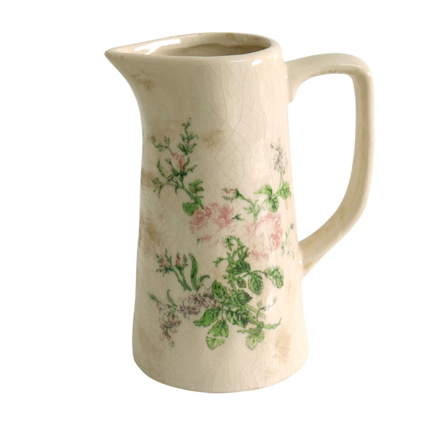 H103TRG2 Petite Off White Jug - Pink Flowers And Leaves