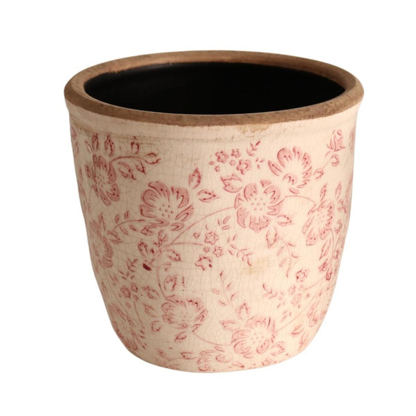 T01MR2 Off White Pot Planter - Pink Flowers