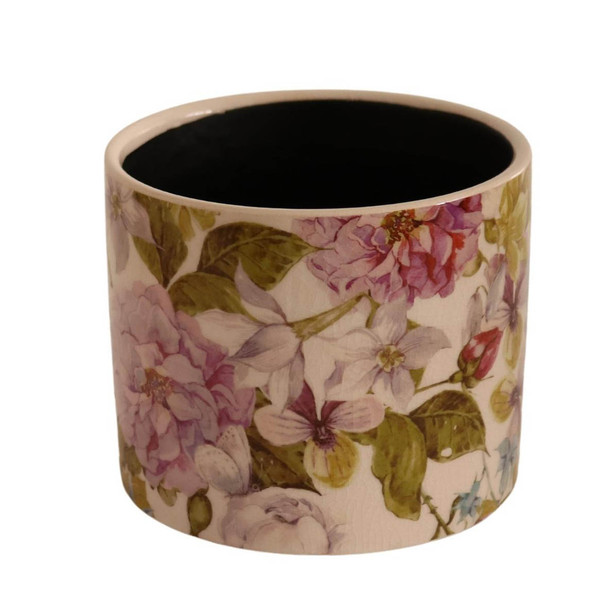 ST210094 Off White Pot Planter - Bold Multi Colour Flowers