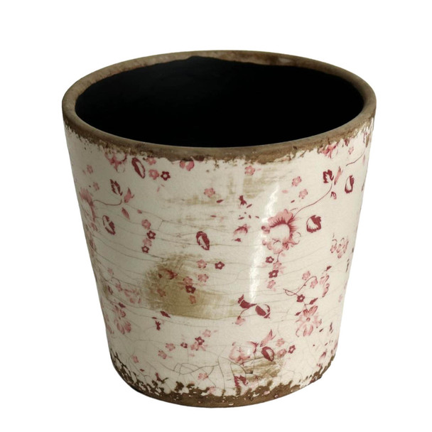T01RS3 Off White Pot Planter - Red And Pink Flowers