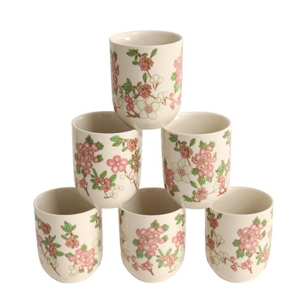 HX4B Ceramic Cup Set of 6 - Pink Cherry Blossoms