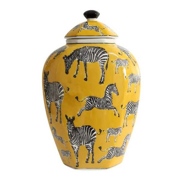 FYW187A Large Yellow Ceramic Jar - Zebras