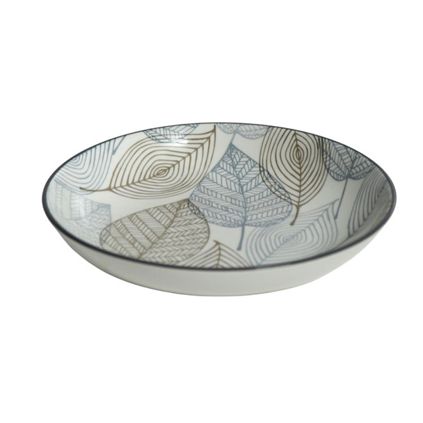 ST13 Ceramic Plate 20 cm -  Blue And Brown Fine Line Leaves