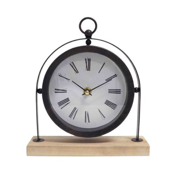 10K0100 Table Clock - Black And Wooden Stand