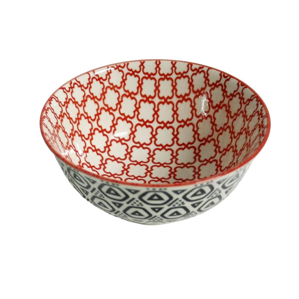 EBOWL02A Ceramic Bowl - Red Square And Black Triangles