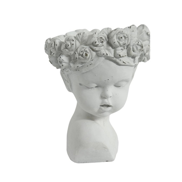 16398SA584 Small White Ceramic Child Face Flower Crown Planter