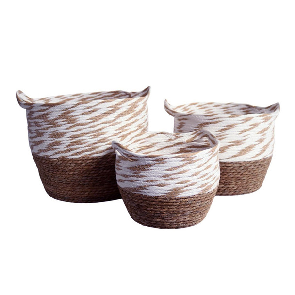YT222017 Weaved Baskets Set Of 3  - Brown And White Mix Top
