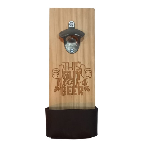 BEER12 Wall Mounted Beer Opener with leather - This Guy