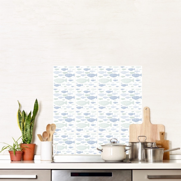 VTILE33 Vinyl Printed Wall Tile Sticker - Blue Fish