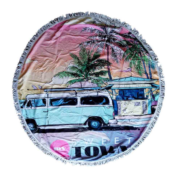 BEACHR5 Round Beach Towel - Blue Volkswagen Bus