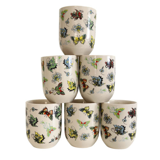A007B Ceramic Tea Cup Set of 6 - Colourful Butterflies