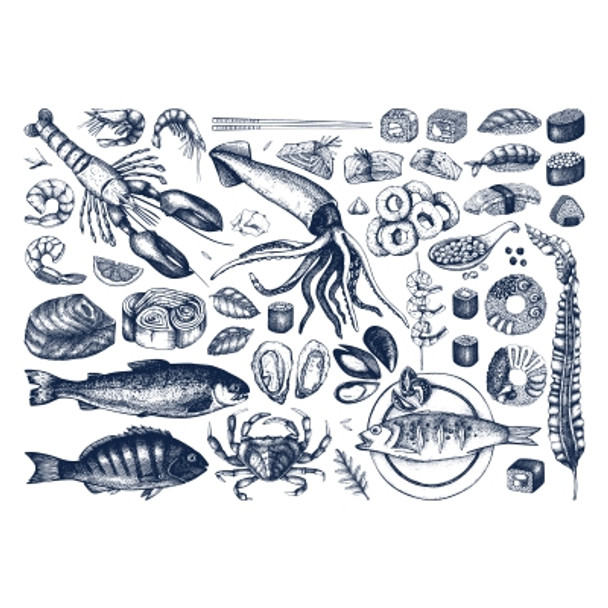 PLACEML204 Disposable Placemat - Seafood illustrations