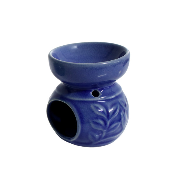 A012A Blue Ceramic oil Burner - Leaves