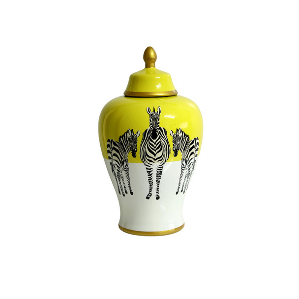 FYHX1344S Small Ceramic Ginger Jar - Half Yellow And Zebras